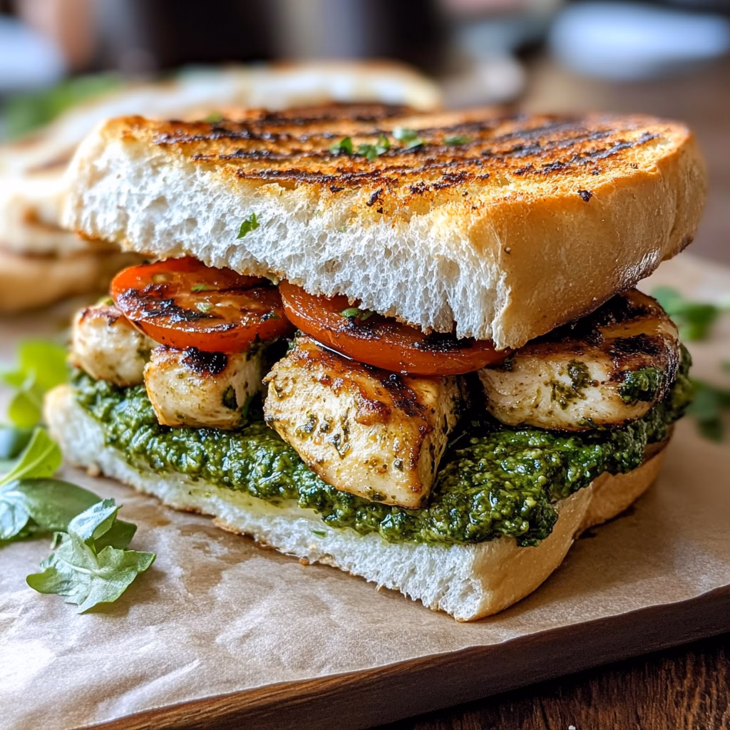 Looking for a tasty meal that's easy to make? This Grilled Chicken Sandwich with Pesto is perfect for lunch or a quick dinner! Juicy chicken paired with fresh basil pesto and crisp veggies makes every bite a delight. Save this recipe for your next cookout or picnic, and enjoy a burst of flavor that everyone will love!