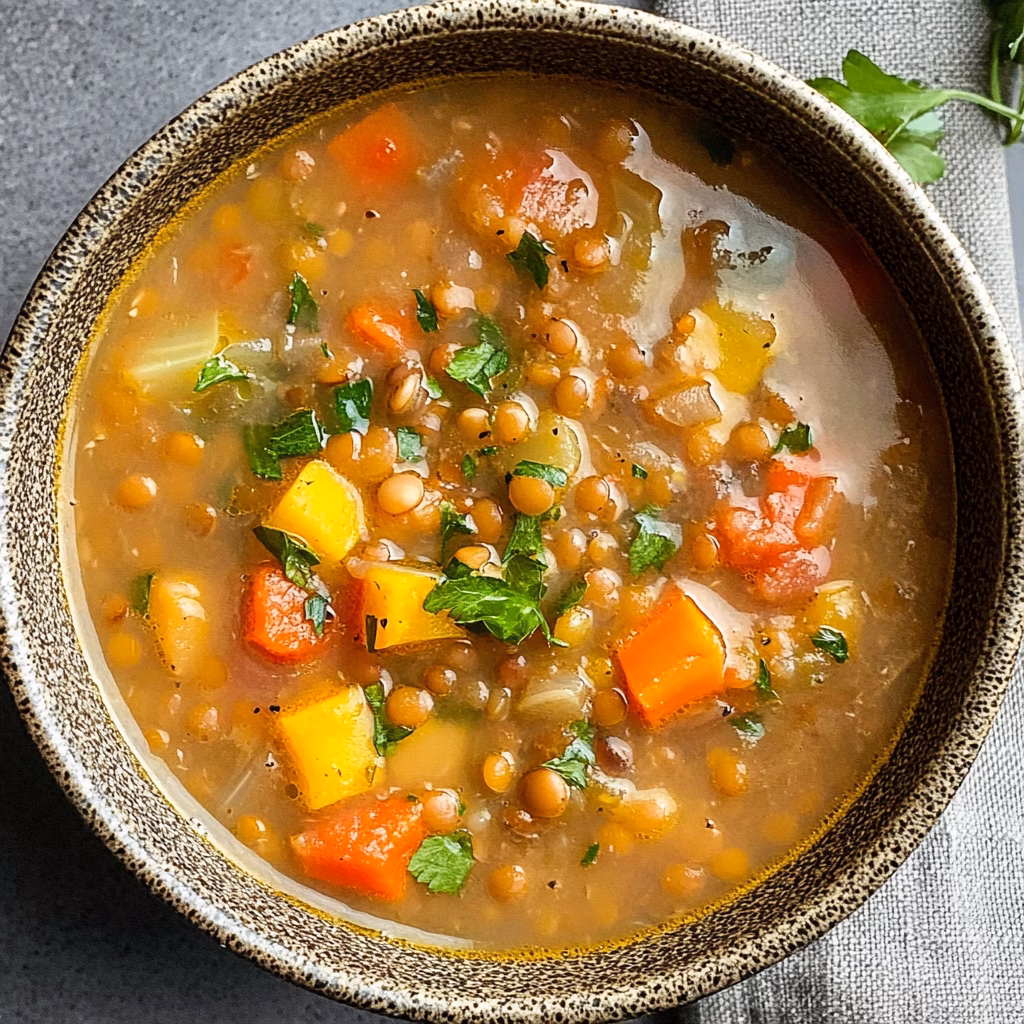 Warm up with this hearty Vegetarian Lentil Soup! Packed with protein-rich lentils, fresh vegetables, and aromatic herbs, this recipe is a perfect comfort food for any season. Ideal for meal prep, it's easy to make and satisfying. Save this pin for a cozy family dinner or a quick weeknight meal that everyone will love!