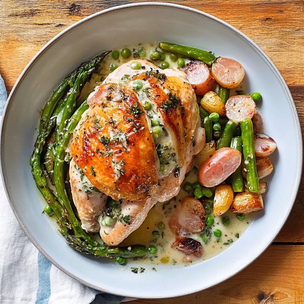 Impress your dinner guests with this Fontina & Prosciutto Stuffed Chicken! Tender chicken breasts are filled with creamy Fontina cheese and savory prosciutto, creating a delightful flavor combination. Paired with vibrant spring vegetables, this dish is perfect for special occasions or a cozy family meal. Save this recipe to bring a touch of elegance to your table!