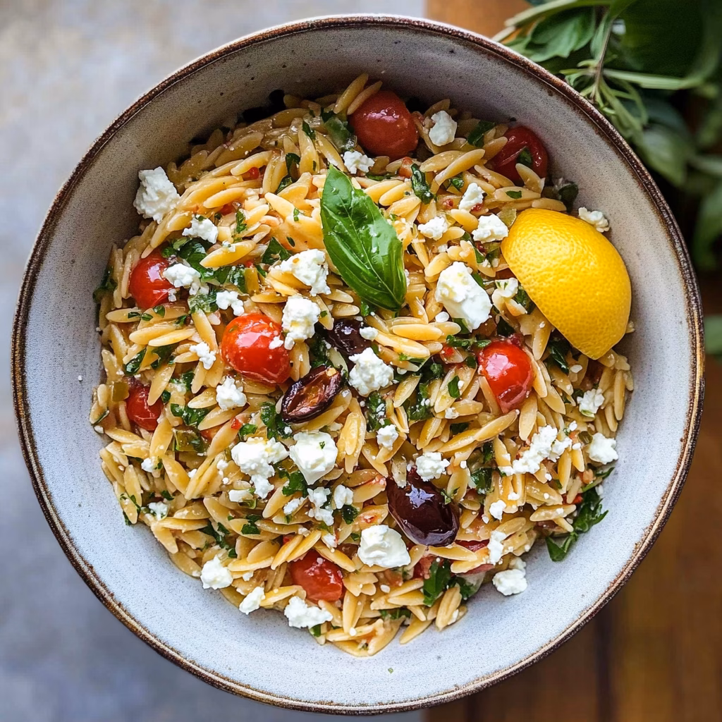 Brighten your plate with this delicious Mediterranean-inspired Greek Orzo with Lemon and Feta! Made with tender orzo pasta, zesty lemon, and creamy feta, this dish is bursting with flavors. Perfect for a light lunch or as a side at your next gathering. Save this recipe to enjoy a taste of the Mediterranean anytime!
