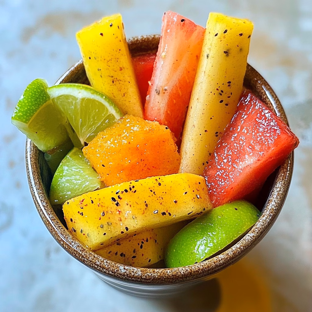Brighten your snack time with this refreshing Mexican Fruit Cup sprinkled with zesty Tajin! Packed with juicy fruits and a kick of lime, it’s the perfect blend of flavors that will delight your taste buds. Ideal for summer barbecues, picnics, or a healthy treat. Save this recipe for a fruity fiesta!