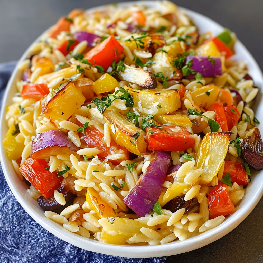 Warm up your dinner table with this vibrant Orzo with Roasted Vegetables! Featuring tender orzo and a medley of colorful veggies, this dish bursts with flavor and is perfect for a weeknight meal or a cozy gathering. Celebrate the goodness of fresh ingredients and save this recipe for your next cooking adventure! Great for meal prep or a delightful side!