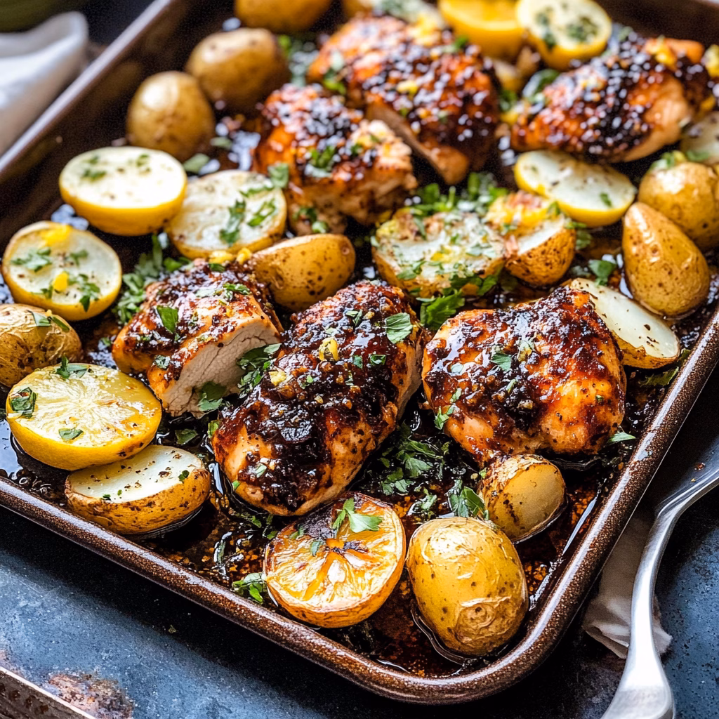 This easy Sheet Pan Lemon Balsamic Chicken and Potatoes is perfect for busy evenings! The tangy lemon and robust balsamic create a flavorful marinade that pairs beautifully with tender chicken and crispy potatoes. Ideal for weeknight dinners or meal prep, save this recipe for a quick, delicious meal that your whole family will love!