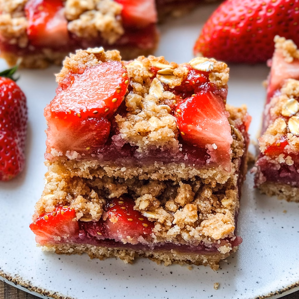 Get ready for a delightful treat with these Strawberry Oatmeal Crumble Bars! Enjoy the perfect balance of sweet strawberries and hearty oats, topped with a crumbly layer that makes every bite a joy. Ideal for snack time, picnics, or dessert, these bars are easy to make and even easier to love. Save this recipe and bring a burst of fruity goodness to your table!