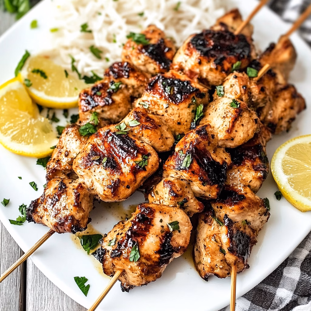 Juicy Chicken Kabobs marinated in a vibrant Ginger Lemon mix create a delightful twist on a beloved classic! Perfect for summer grilling or dinner parties, this recipe highlights fresh flavors and tender meat. It's quick and easy to make, sure to impress your family and friends. Save this pin for your next barbecue or weeknight meal!