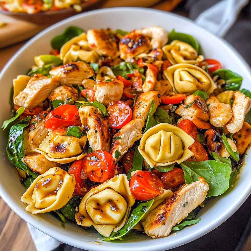 This Warm Balsamic Chicken Tortellini Salad is a perfect harmony of tender chicken, flavorful tortellini, and crisp veggies, all tossed in a delicious balsamic dressing. Enjoy a delightful blend of textures and tastes that make it ideal for a quick weeknight dinner or a special gathering. Save this recipe for your next mealtime inspiration!