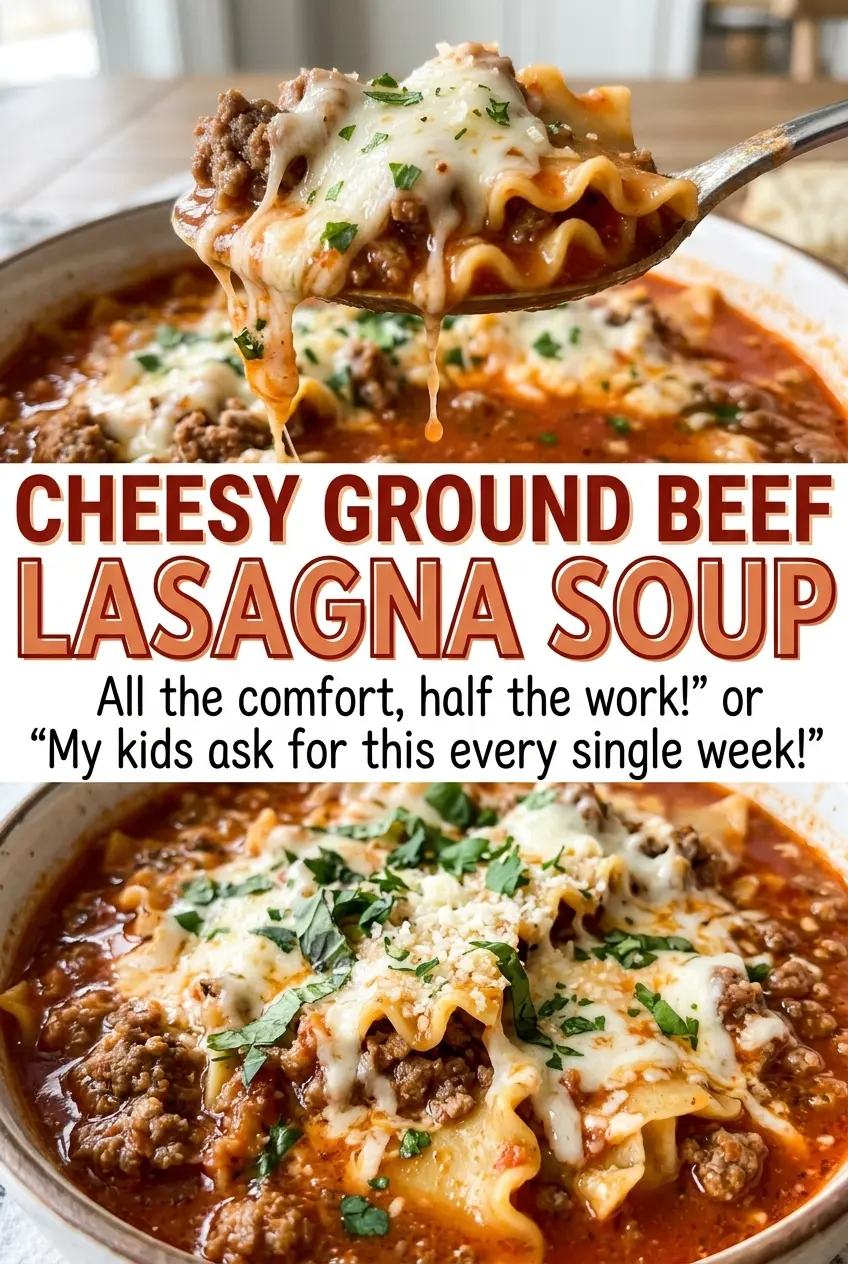 Cheesy Ground Beef Lasagna Soup, ricotta cheese topping