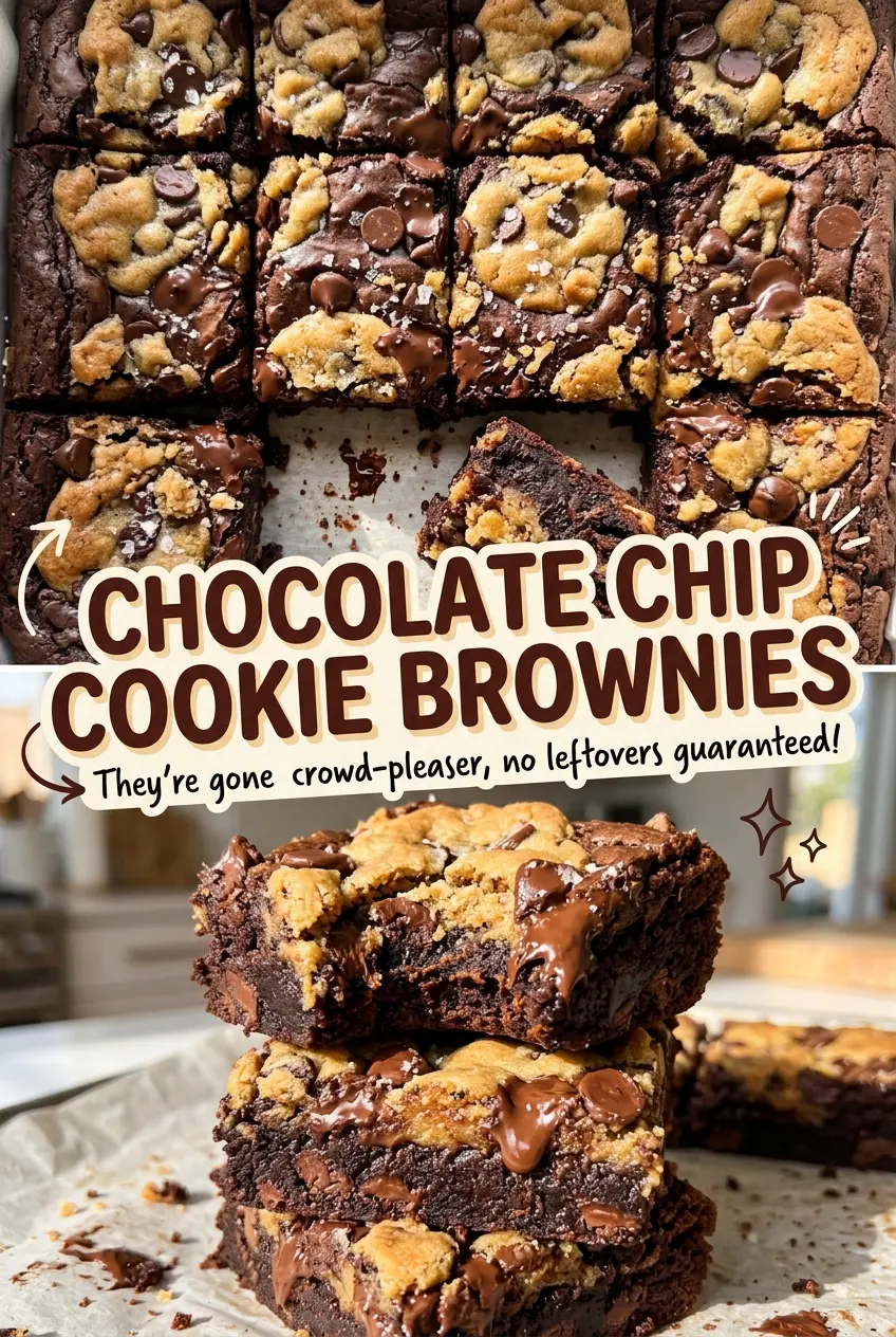 Chocolate Chip Cookie Brownies with fudgy layered centers