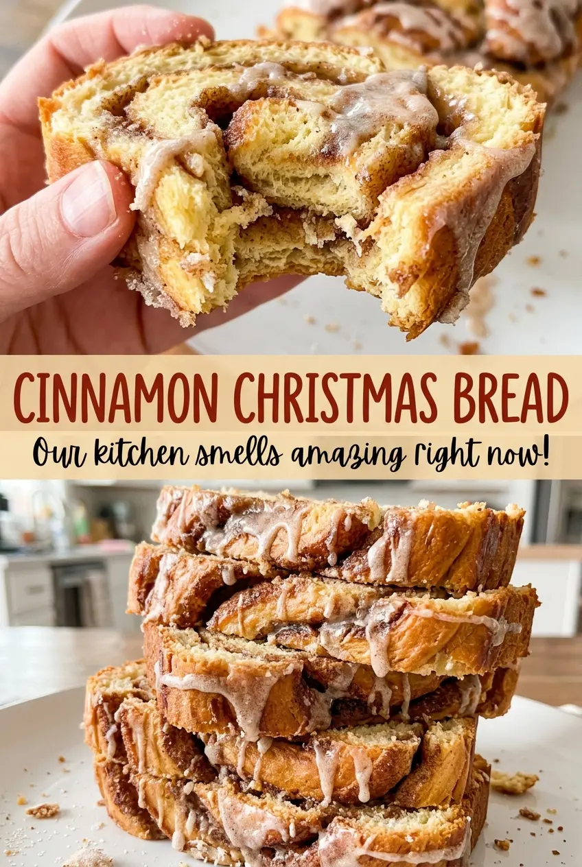 Cinnamon Christmas Bread with a cinnamon-swirled crumb